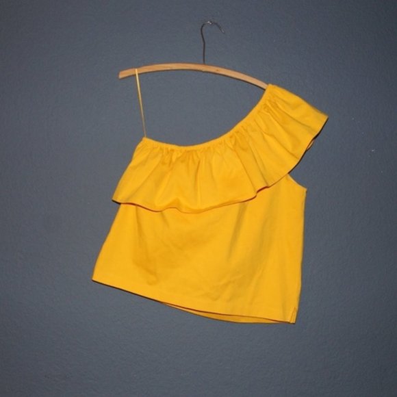 J.CREW Yellow Structured Ruffle One-Shoulder Top M - Picture 5 of 8